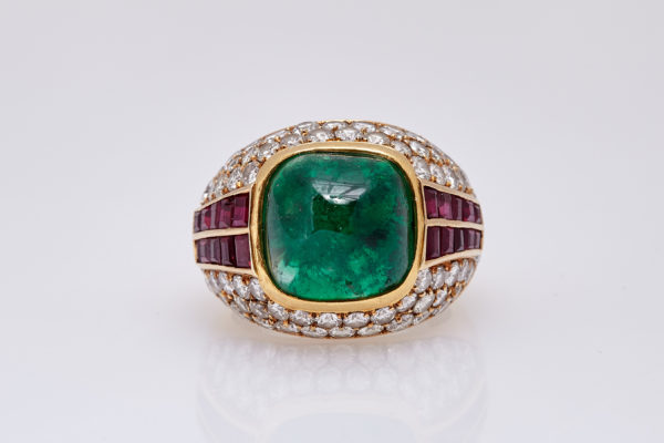 Cabochon Emerald Ruby Diamond Ring - Image 2