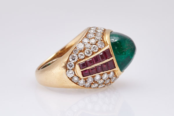 Cabochon Emerald Ruby Diamond Ring - Image 4