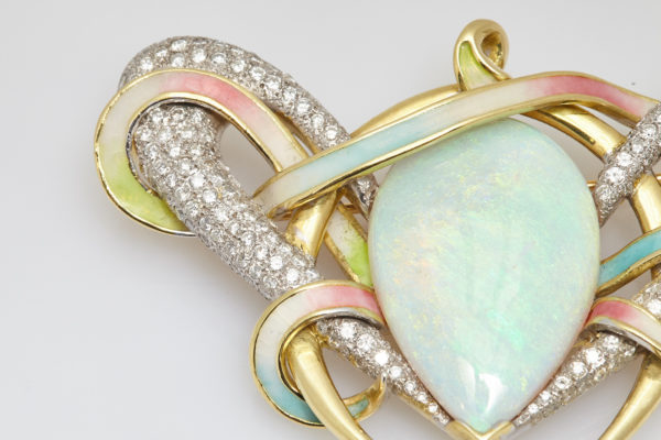 Opal Diamond Enamel Brooch - Image 2