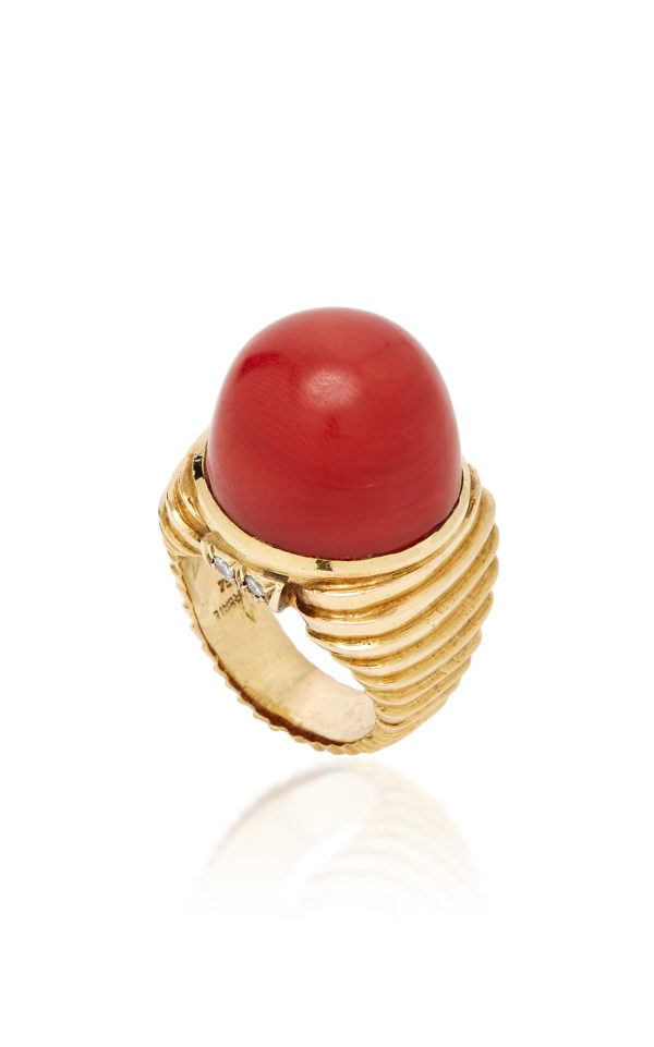 Coral, Diamond and Gold Ring