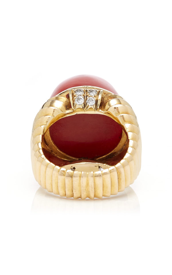 Coral, Diamond and Gold Ring - Image 2