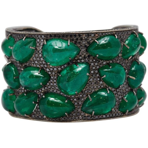 Emerald, Black Diamond and Gold Bracelet