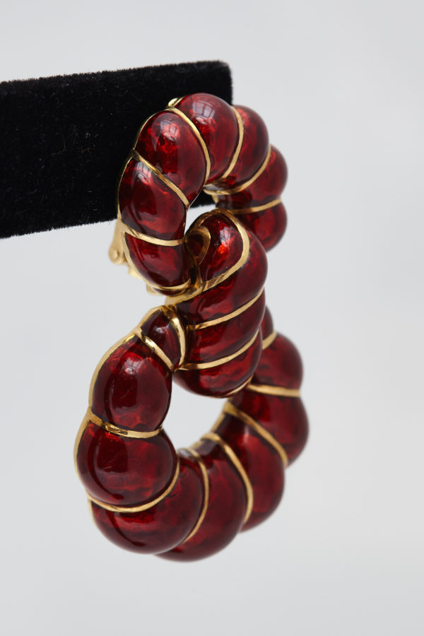 David Webb Gold Red Enamel Ear-Pendants - Image 2