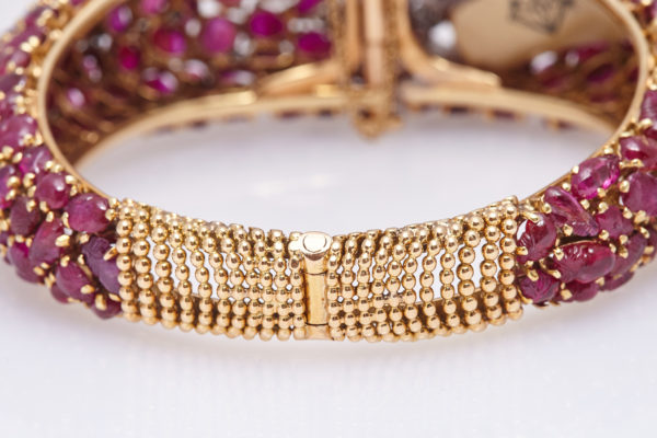 Carved Ruby Emerald and Diamond Cuff Bracelet - Image 3