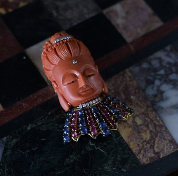 A Coral and Gem-Set Buddha Brooch/Pendant - Image 4