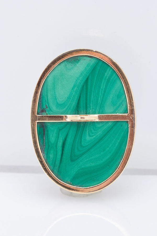 Retro Malachite and Gold Cameo Ear-Clips - Image 2