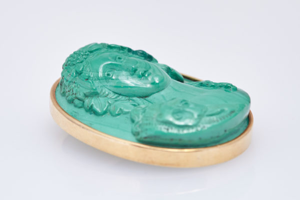 Retro Malachite and Gold Cameo Ear-Clips - Image 4