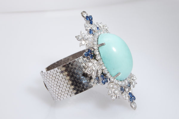 Retro Turquoise, Diamond and Sapphire Bracelet - Image 2