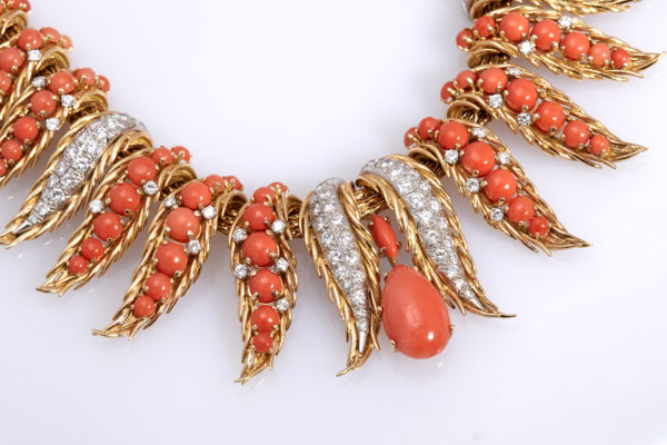 Retro French Coral and Diamonds Necklace - Image 2