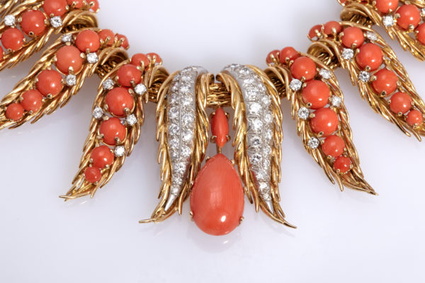 Retro French Coral and Diamonds Necklace - Image 4