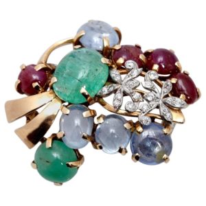 Seaman Schepps Emerald Ruby Diamond Brooch