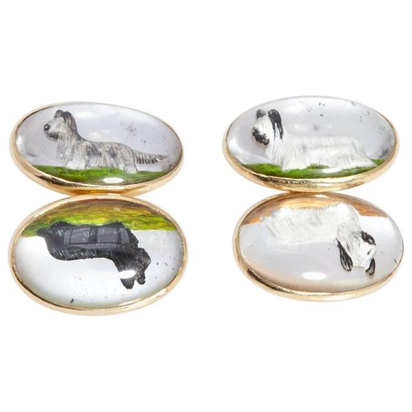 Terrier Dog Gold and Enamel Cufflinks
