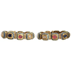 Pair of Indian Gold Navaratna Bracelets