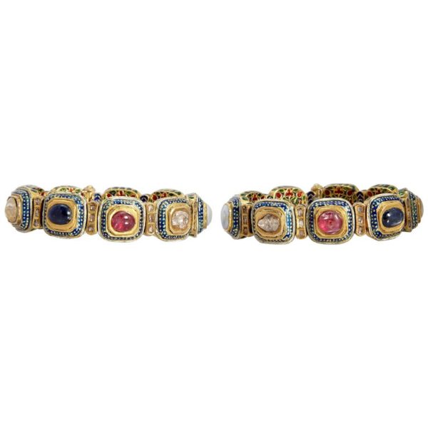 Pair of Indian Gold Navaratna Bracelets