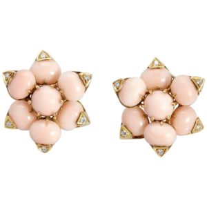 Pink Coral and Diamond Ear-Clips