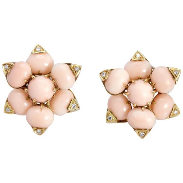 Pink Coral and Diamond Ear-Clips