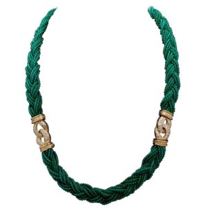 Van Cleef Chrysoprase, Diamond and Gold Necklace
