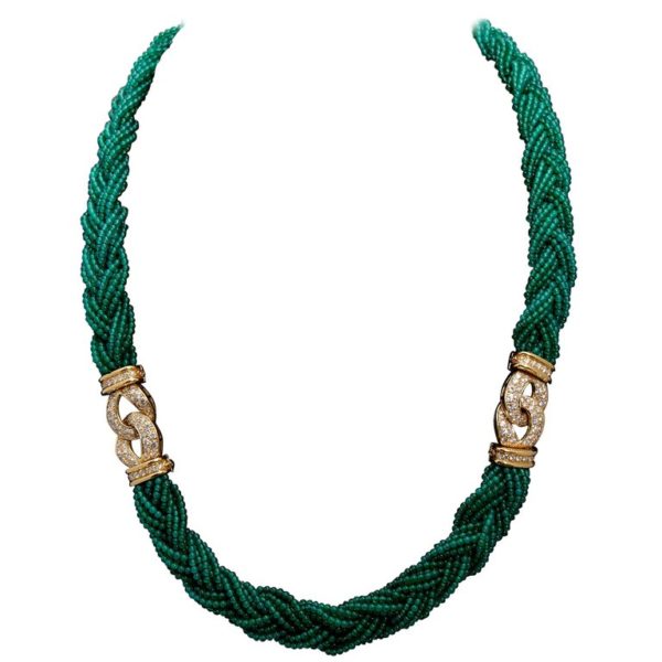 Van Cleef Chrysoprase, Diamond and Gold Necklace