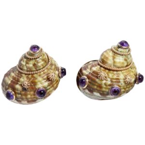 Seashell Amethyst and Gold Ear-clips
