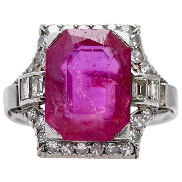 Art Deco Burma Ruby and Diamonds Ring