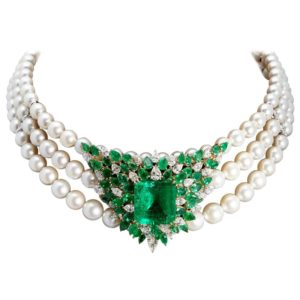 Spectacular Chantecler Emeralds, Diamonds and Pearls Necklace