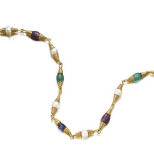 David Webb Pearls, Rubies, Sapphire Necklace