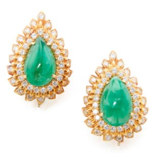 David Webb Emeralds Diamonds Ear-clips