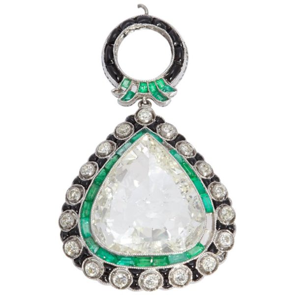 Art Deco Diamond, Onyx & Emerald Pendant