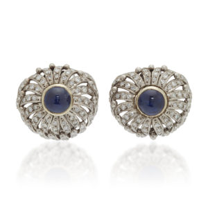 Cabochon Sapphires and Diamonds Ear-clips