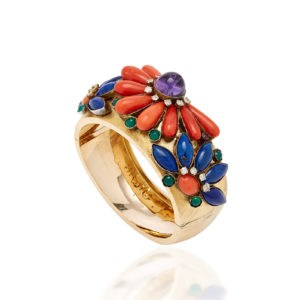 Coral & Lapis Retro Gold Bracelet