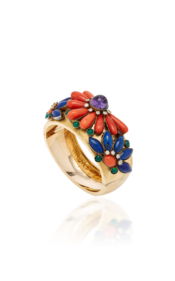 Coral & Lapis Retro Gold Bracelet