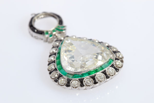 Art Deco Diamond, Onyx & Emerald Pendant - Image 2