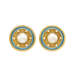 Mabe Pearl, Gold, Enamel Earclips