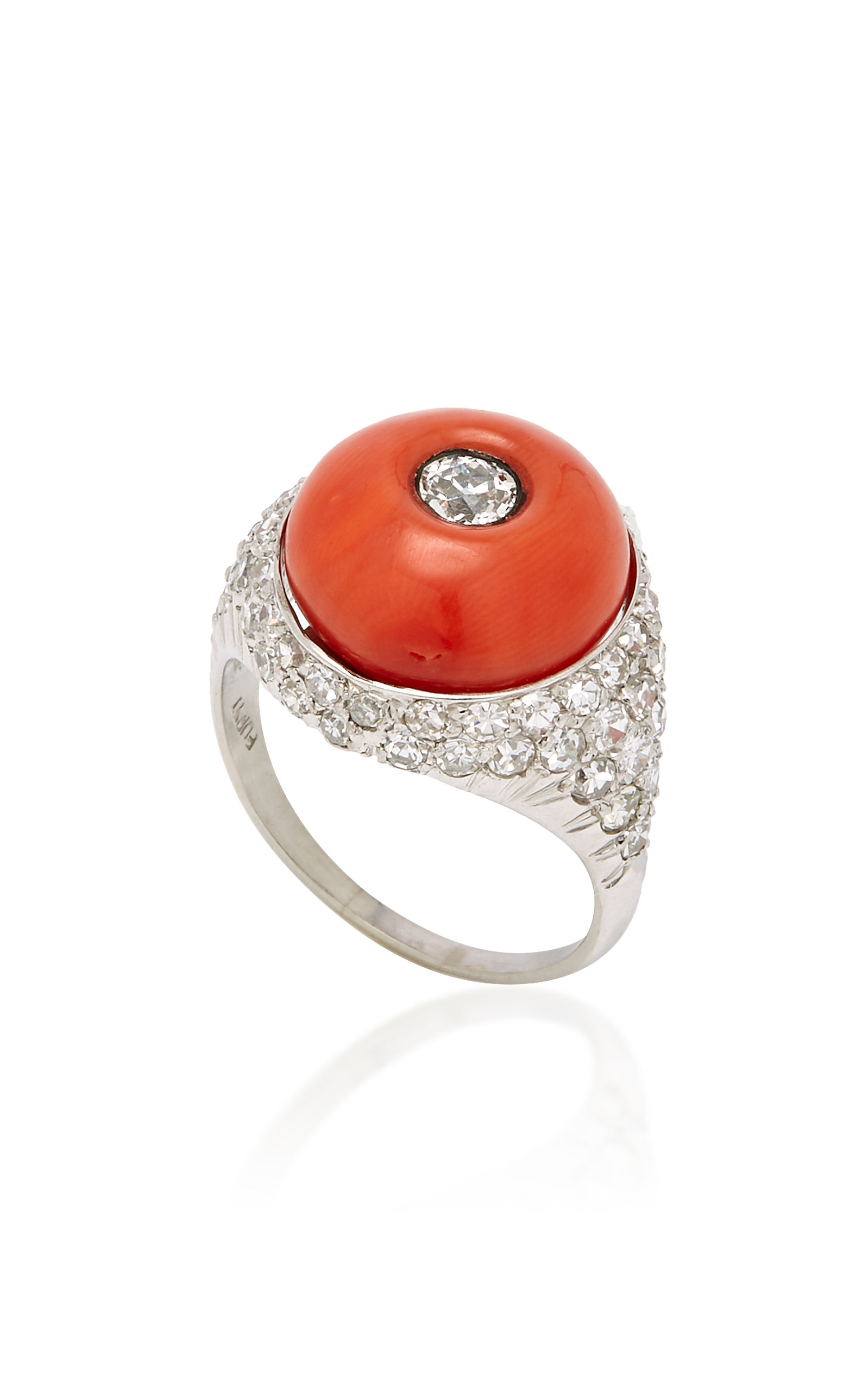 Art Deco Coral and Diamond Ring by Furst