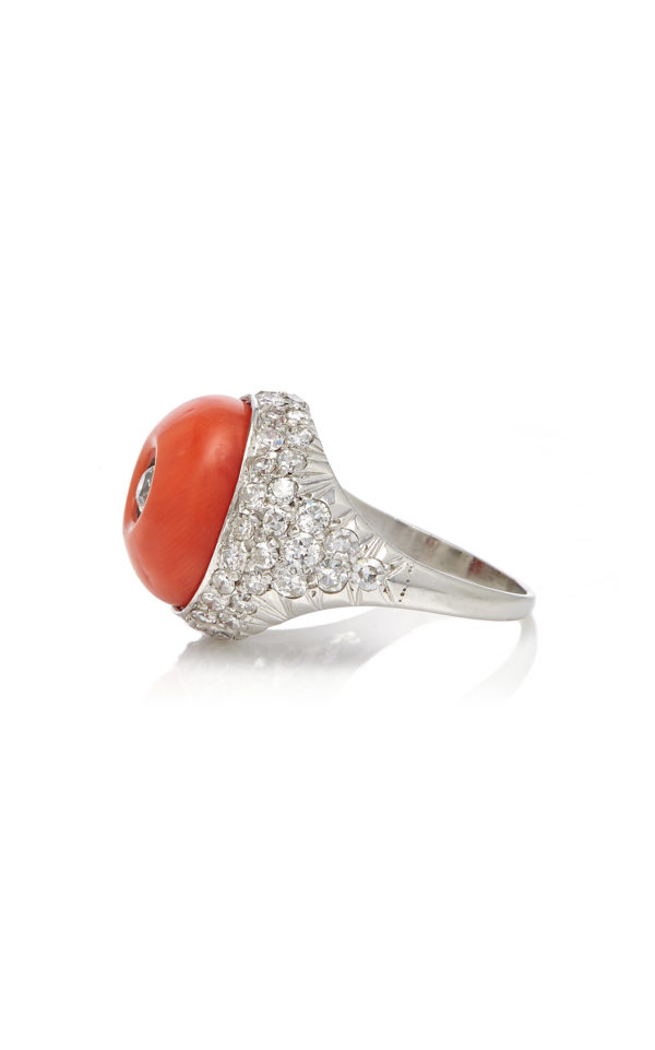 Art Deco Coral and Diamond Ring by Furst - Image 2
