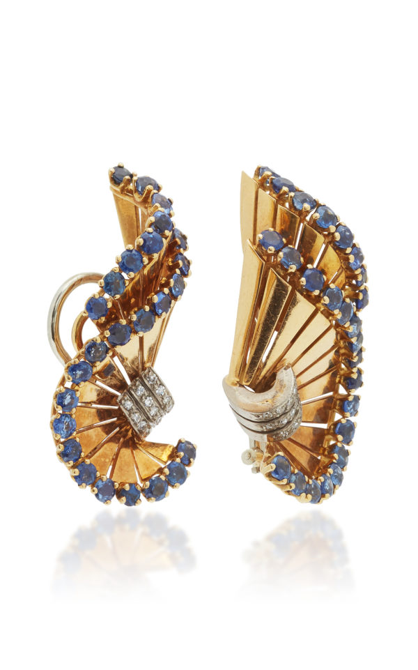 Retro Gubelin Gold & Sapphire Ear-Clips - Image 2