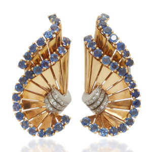 Retro Gubelin Gold & Sapphire Ear-Clips