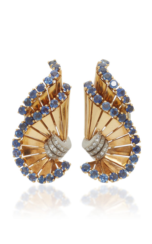 Retro Gubelin Gold & Sapphire Ear-Clips