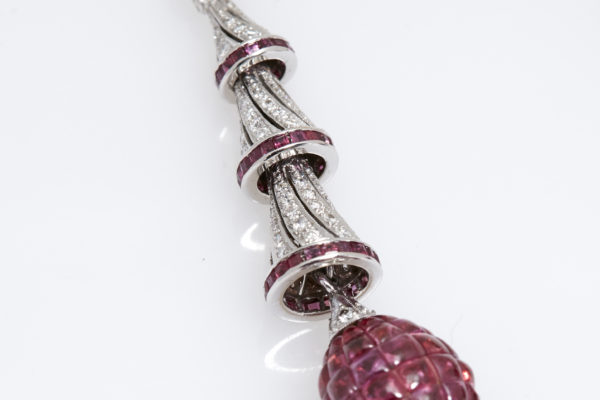Invisible Set Rubies and Diamonds Ear Pendants - Image 2