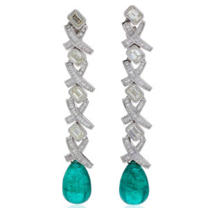 Impressive Diamond & Emerald Ear Pendants