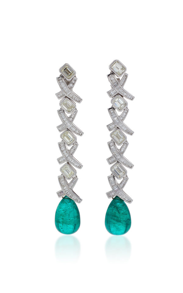 Impressive Diamond & Emerald Ear Pendants