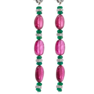 Tourmaline Emeralds and Diamonds Ear Pendants