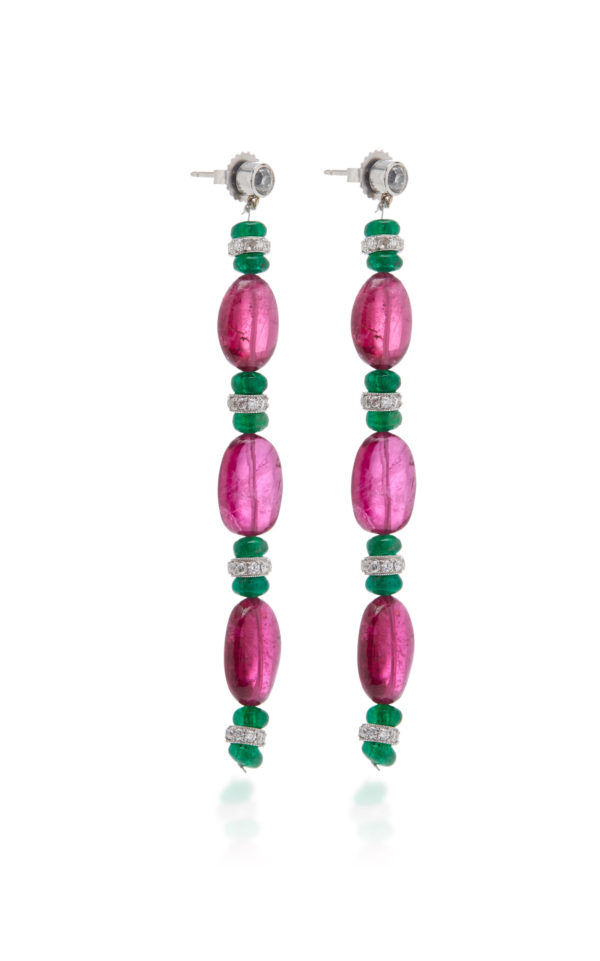 Tourmaline Emeralds and Diamonds Ear Pendants