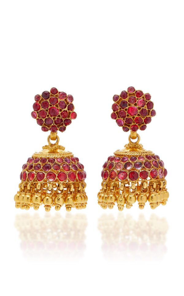 Indian Ruby & Gold Tassel Earrings
