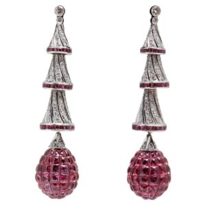 Invisible Set Rubies and Diamonds Ear Pendants
