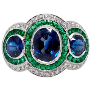 A Sapphire, Emerald and Diamond Ring