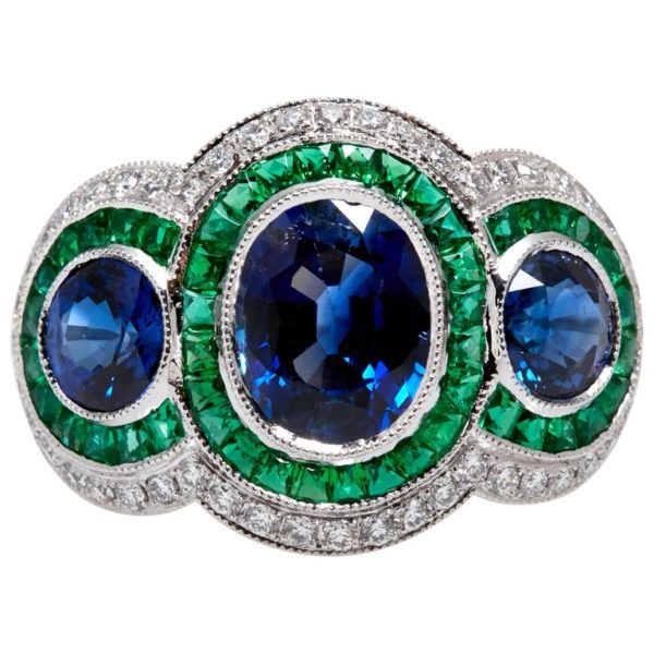 A Sapphire, Emerald and Diamond Ring