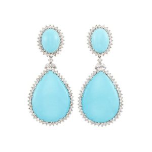 Turquoise and Diamond Ear Pendants