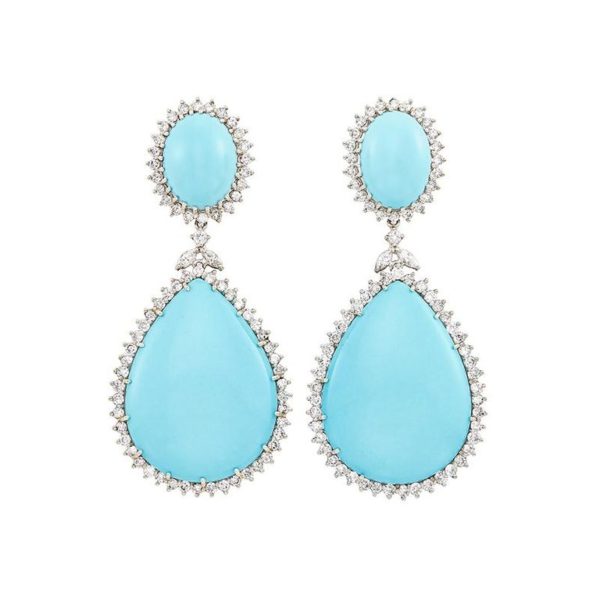 Turquoise and Diamond Ear Pendants