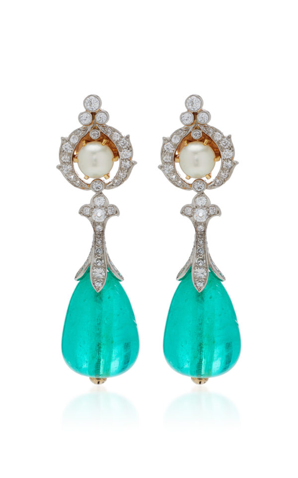 Belle Epoque Emerald Drops & Natural Pearls Ear Pendants